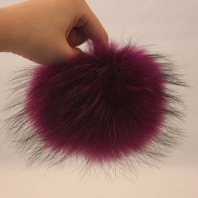 Burgundy Raccoon Real Genuine Fur Pom Pom