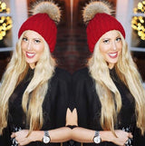 Original Berry Red Natural Fur Pomkin Hat