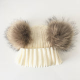 White Double Natural Pomkin Fur Pom Hat