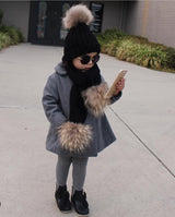 Kids Black Pomkin Hat + Scarf Set