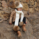 Kids White Pomkin Hat & Scarf Set