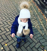 Kids White Pomkin Hat & Scarf Set