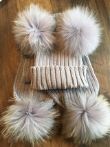 Kids Beige Pomkin Hat + Scarf Set
