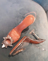 Rhinestone Pointed Toe Clear Transparent Thin Heels