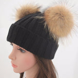 Black Double Natural Pomkin Hat