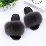 Fur Slides Slippers - Dark Grey