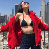 Oversized Teddy Bear Zipup Jacket - Red