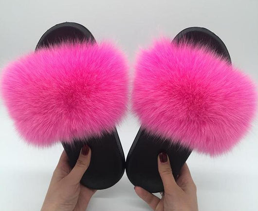 Fur Slides Slippers - Hot Pink