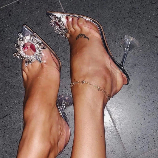 Rhinestone Pointed Toe Clear Transparent Thin Heels