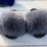 Fur Slides Slippers - Dark Grey