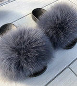 Fur Slides Slippers - Dark Grey