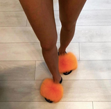 Fur Slides Slippers - Orange