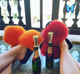 Fur Slides Slippers - Red