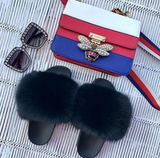 Fur Slides Slippers - Black