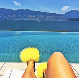 Fur Slides Slippers - Lemon Yellow