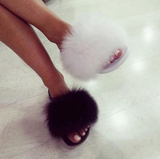 Fur Slides Slippers - Black