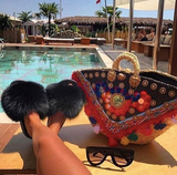 Fur Slides Slippers - Black