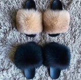 Fur Slides Slippers - Champagne
