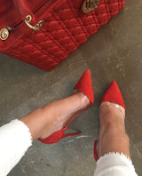 Red Suede Transparent High Heel Pumps