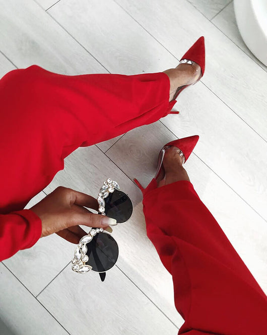 Red Suede Transparent High Heel Pumps