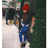 Original Berry Red Natural Fur Pomkin Hat