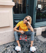 Fur Slides Slippers - Snow White/Black Sole