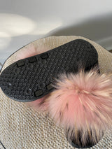Raccoon Fur Slides Slippers - Dusty Pink