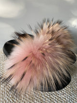 Raccoon Fur Slides Slippers - Dusty Pink