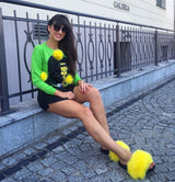 Fur Slides Slippers - Lemon Yellow
