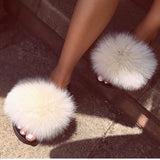 Fur Slides Slippers - Cream