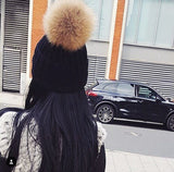 Black Fur Pom Pom Bobble Hat Tuque