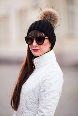 Black Fur Pom Pom Bobble Hat Tuque