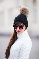 Black Fur Pom Pom Bobble Hat Tuque
