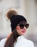 Black Fur Pom Pom Bobble Hat Tuque