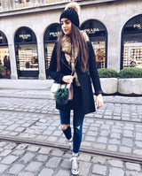 Black Fur Pom Pom Bobble Hat Tuque