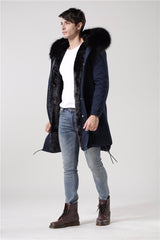 Men's Fur Lined Dark Blue Convertible Parka