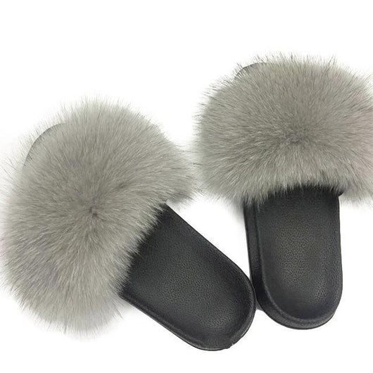 Fur Slides Slippers - Ice Grey