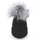 silver fox pom pom hat beanie