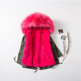 Kids Green Parka - Hot Pink Fur