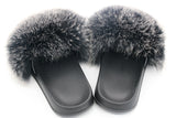 Fur Slides Slippers - Frosted Silver