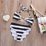 Girls Sailor Striped Gold Bow Swimsuit 2-7 years