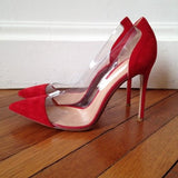 Red Suede Transparent High Heel Pumps