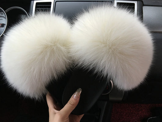 Fur Slides Slippers - Cream