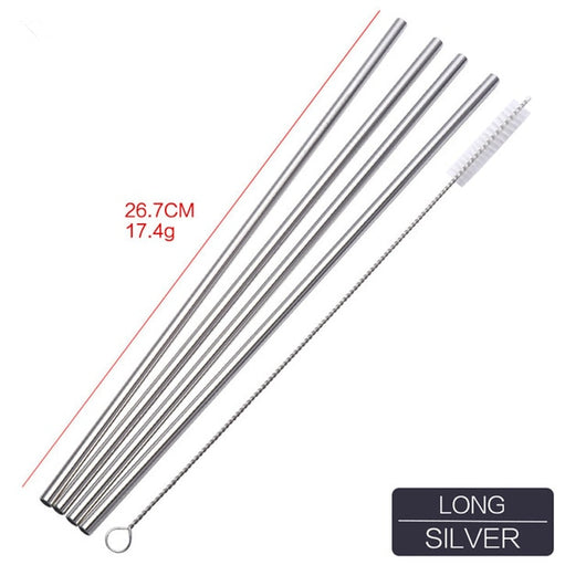 Set of 4 Stainless Steel Straws + 1 Cleaner Brush