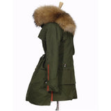 Removable Fur Hood Parka Green + Red Zips
