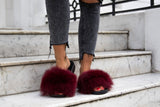 Fur Slides Slippers - Wine Burgundy