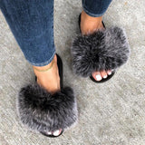 Fur Slides Slippers - Frosted Silver