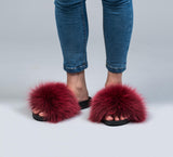 Fur Slides Slippers - Wine Burgundy