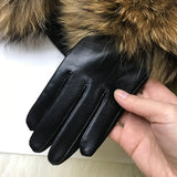 Raccoon Fur Cuff Genuine Leather Gloves