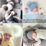 Mini White Double Natural Pomkin Fur Pom Hat